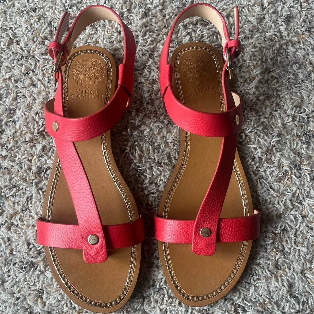NEW! Vince Camuto Red Sandals with T-Strap and Buckle